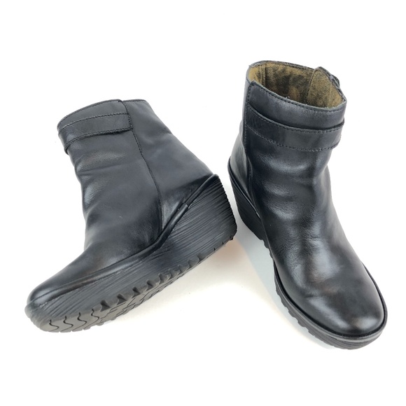 Fly London Shoes - FLY London Leather Wedge Ankle Boots Size